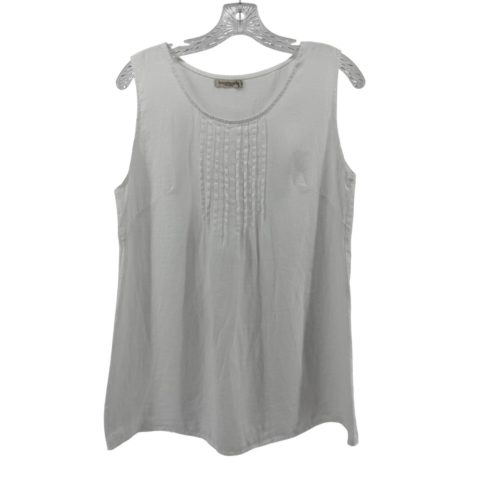 Laura Bianchi White‎ Linen Sleeveless Pintuck Pleated Blouse Top Coastal Italy M